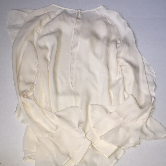 Veronica Beard Cream Ruffle-Sleeve Silk Blouse Size 0 - Picture 8 of 8